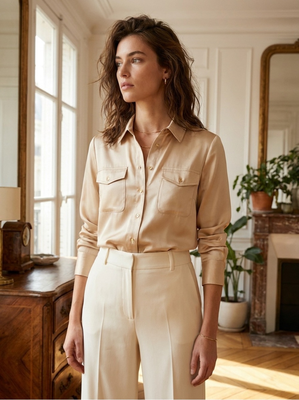 Talbots Cream Long-Sleeve Button-Down Shirt